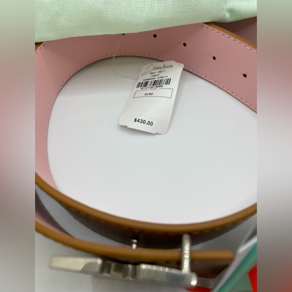 Off-White Brown Leather Belt with Pink Lining and Silver Arrow Buckle main image 4